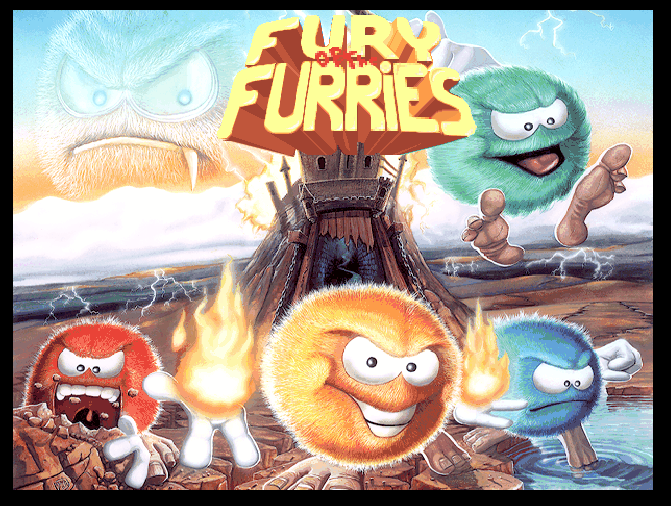 Affrontement joyeux des créatures mignonnes et furieuses de "Fury of Furries" autour d'un volcan en éruption