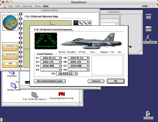 Écran de chargement d’armement du jeu F/A-18 Hornet Classic sur Mac