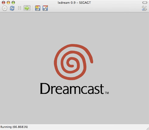 Fenêtre de l'émulateur lxdream affichant le logo de démarrage de la console Sega Dreamcast