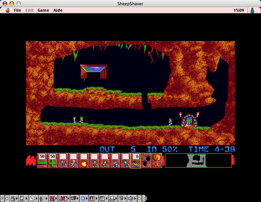 Capture d'écran du jeu Lemmings en cours de partie dans l'émulateur SheepShaver