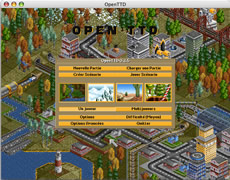 Capture d'écran du jeu de gestion OpenTTD affichant le menu principal sur Mac
