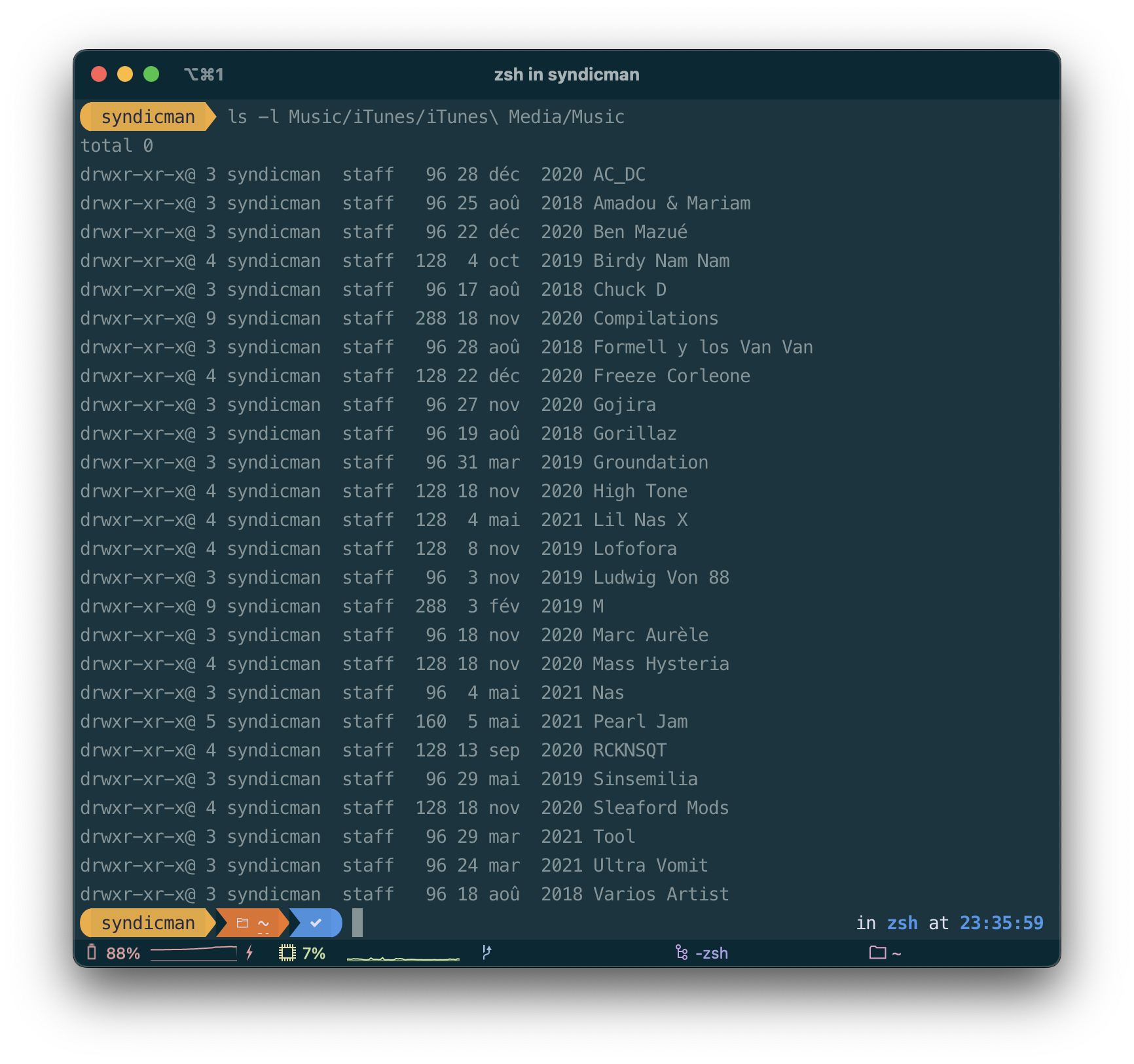 terminal commande ls -l