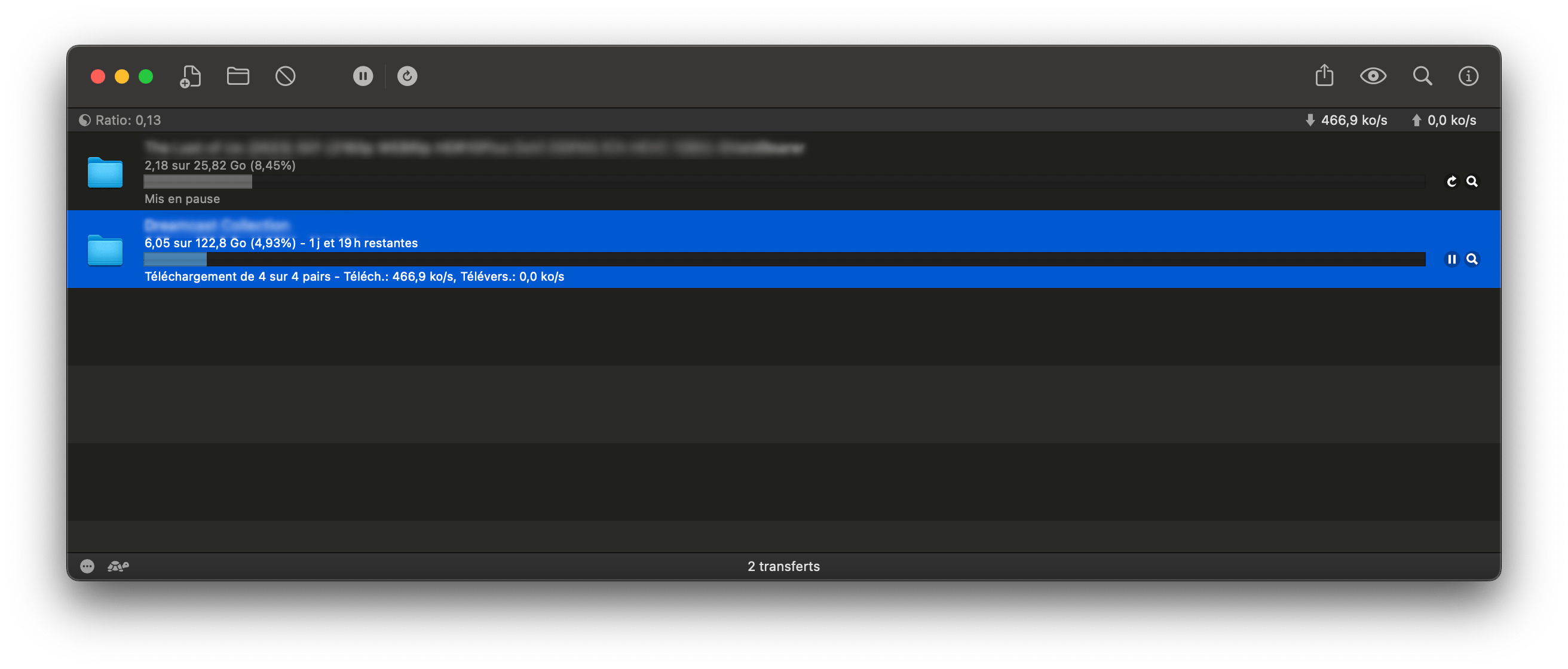 Logiciel BitTorrent transmission qui télécharge des roms