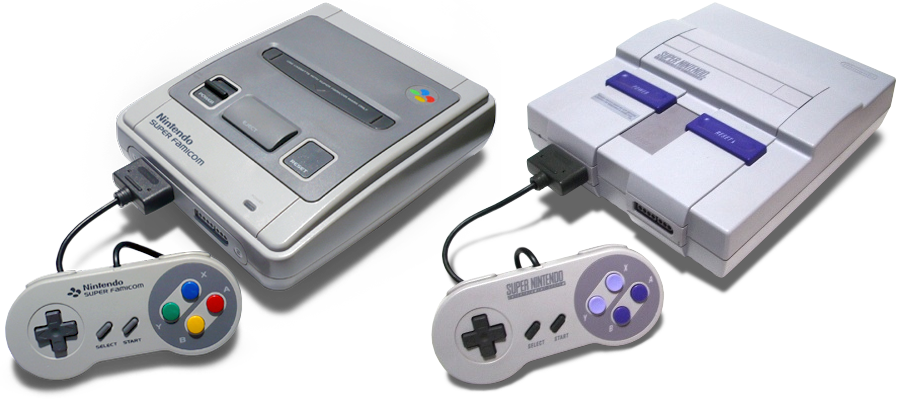 Photo de la Super Famicom japonaise et de la Super NES américaine