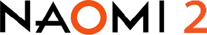Logo stylisé du jeu vidéo "NAOMI 2" avec des lettres noires et orange sur fond clair