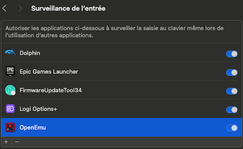 Surveillance de l'entrée dans OpenEmu