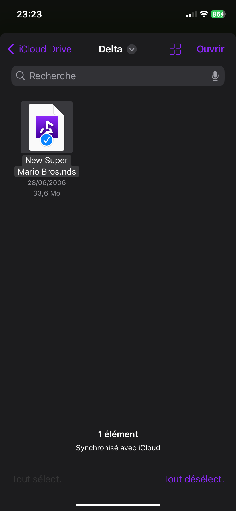 Transfert d'un jeu par iCloud Drive